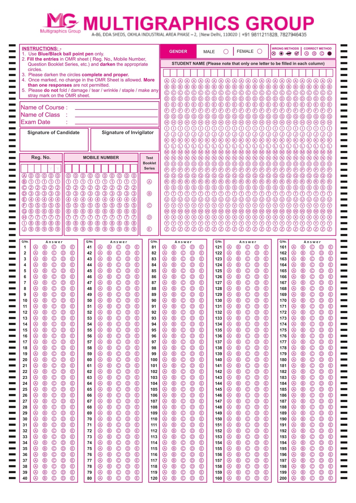 Competitive Exam Omr Sheet