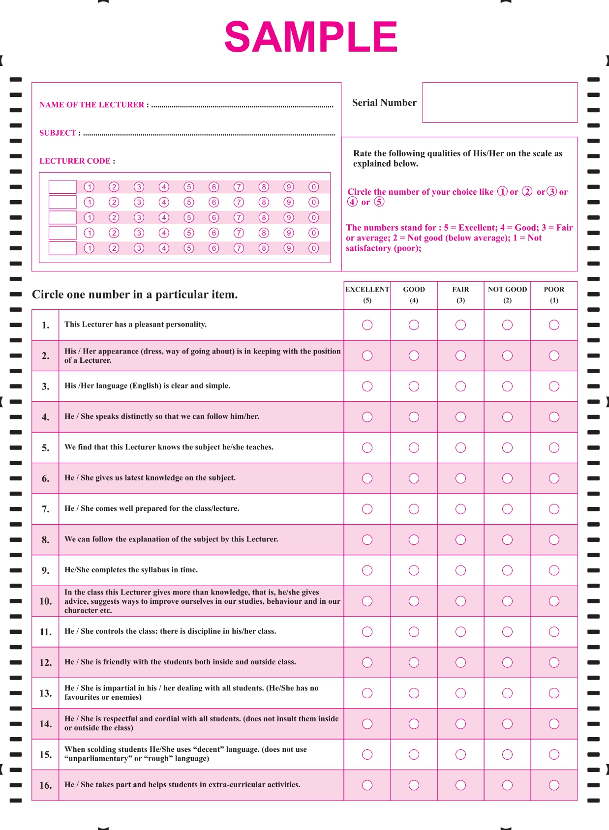 feed back omr sheet