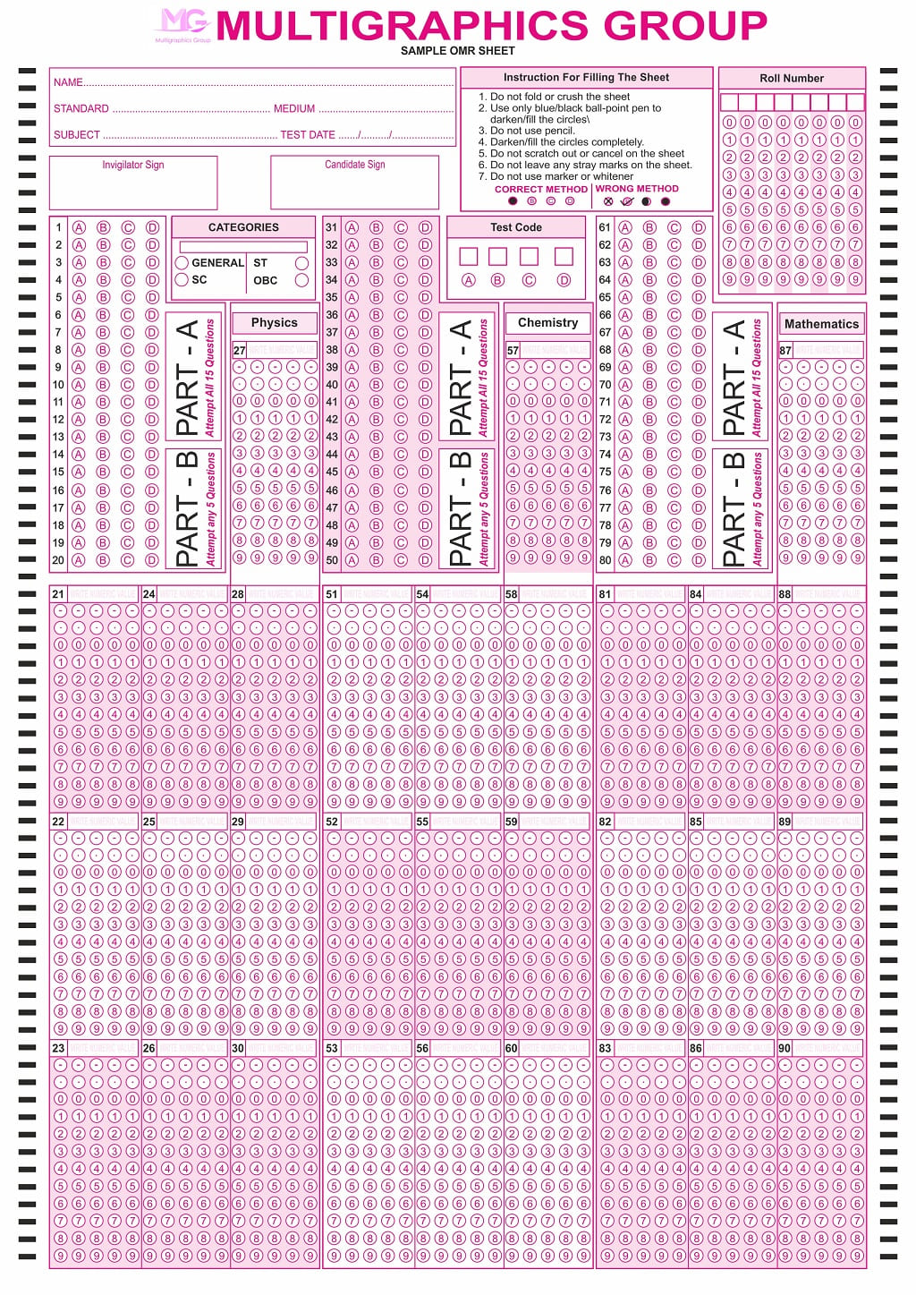 free down load of omr sheet for iit